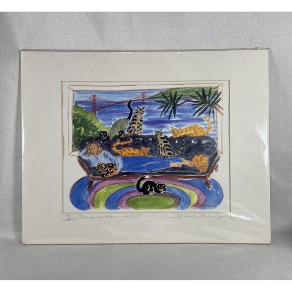 Childless Cat Lady Gift Sharon MacDougall San Francisco Print Matted Signed - Picture 1 of 11